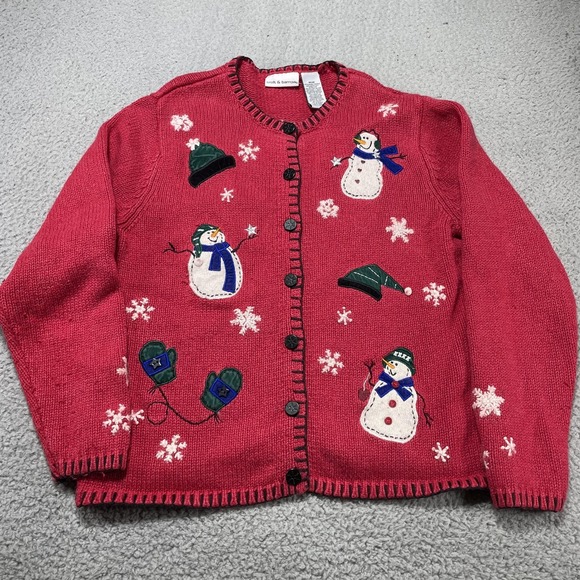 croft & barrow Sweaters - Croft & Barrow Sweater Womens Medium Red Snowman Christmas Cardigan Holiday